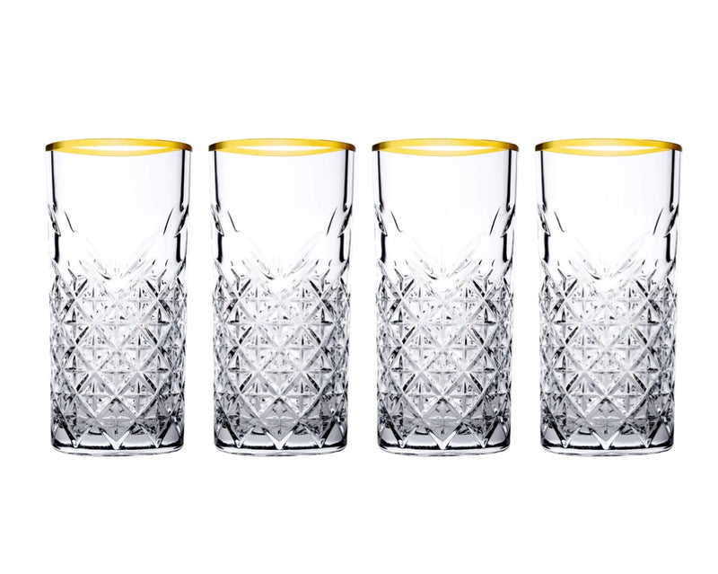 PASABAHCE TIMELESS 4 Verres GOLD TOUCH Long 450 ml