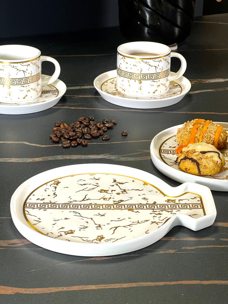 ZELLERFELD VERSAS MARBEL Set de 18 pièces : 6 tasses à café avec soucoupes  + 6 assiettes à dessert blanc/doré