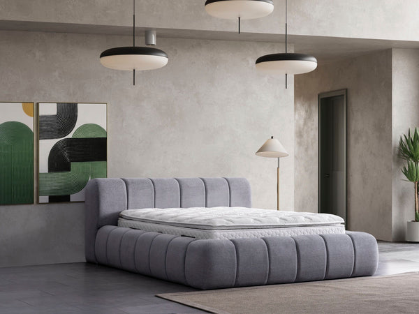 BUBBLE Matelas, Lit coffre et Tête de lit en tissu velours texturé - Gris