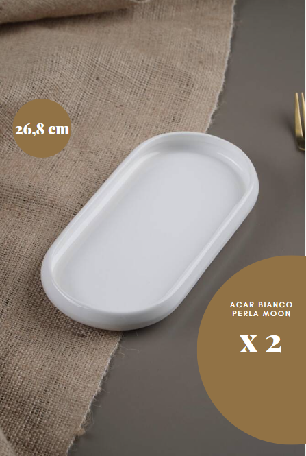 ACAR BIANCO PERLA MOON Lot de 2 grandes assiettes ovales de présentation 26,8 x 16 x 2 cm