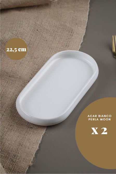 ACAR BIANCO PERLA MOON Lot de 2 Assiettes ovales 22,5 cm