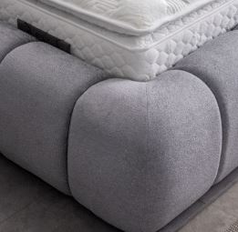 BUBBLE Matelas, Lit coffre et Tête de lit en tissu velours texturé - Gris