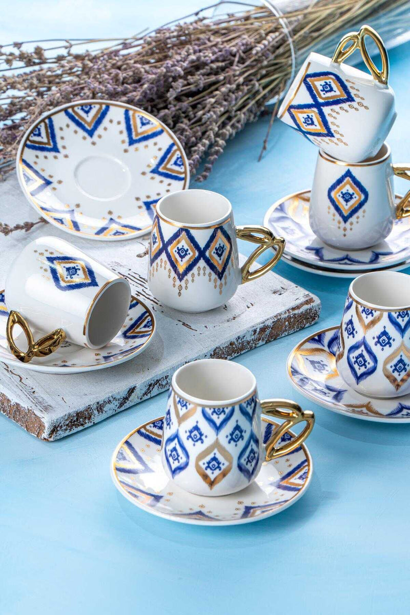 ACAR DIOR BLUE Tasses à café en porcelaine 6 personnes 12 pièces