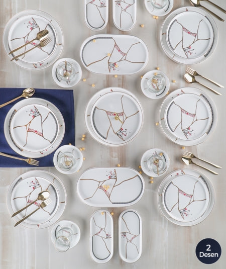 ACAR KINTSUGI MOON Service petit-déjeuner 25 pièces 6 personnes ACAR KINTSUGI MOON 6 Kişilik 25 Parça Brunch Set ACAR KINTSUGI MOON Frühstücksservice 25 Teile 6 Personen