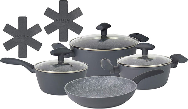 MICHELINO NORA Batterie de cuisine 7 pièces gris induction MICHELINO NORA  7 parça gri indüksiyon MICHELINO NORA 7-tlg. Kochtopf-Set Grau Induktion