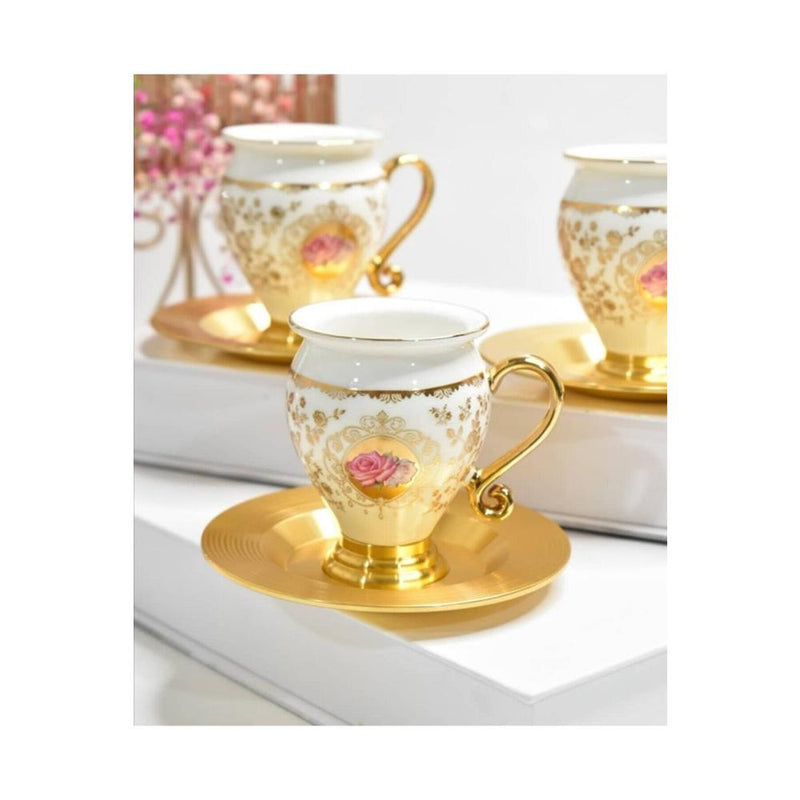 ACAR BRIELLA Set de 6 tasses à café en porcelaine et métal - BRIELLA PORSELEN ve METAL 6 LI KAHVE FİNCAN TAKIMI