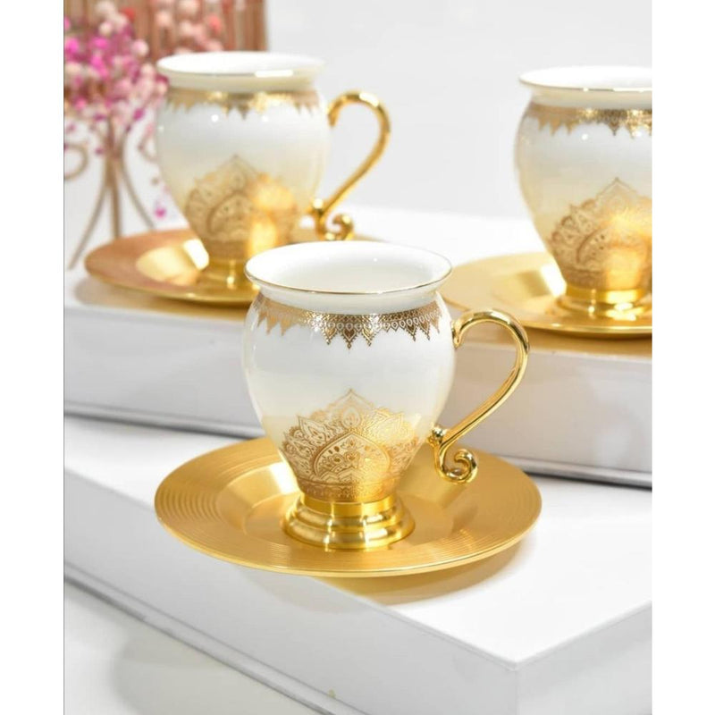 ACAR BRIELLA Set de 6 tasses à café en porcelaine et métal - BRIELLA PORSELEN ve METAL 6 LI KAHVE FİNCAN TAKIMI