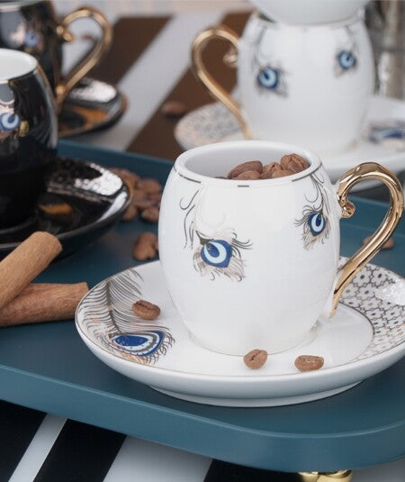 ACAR GOOD LUCK Set de 6 tasses à café en porcelaine ACAR GOOD LUCK 6lı Porselen Kahve Fincan Takımı ACAR GOOD LUCK Set aus 6 kaffee-tassen porzellan