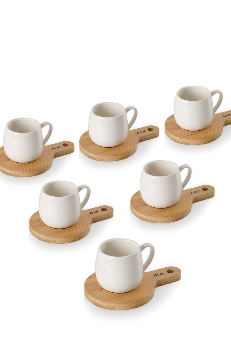 ACAR BAMBOU Tasses à café ronde 6 personnes 12 pièces - BAMBU SUNUMLU 6'li oval fincan set 12 parça