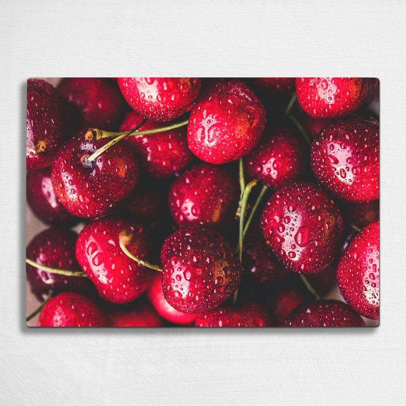 BELLART - Cerises avec des Gouttes d'eau - Planche à découper en verre à impression UV 35x25 cm