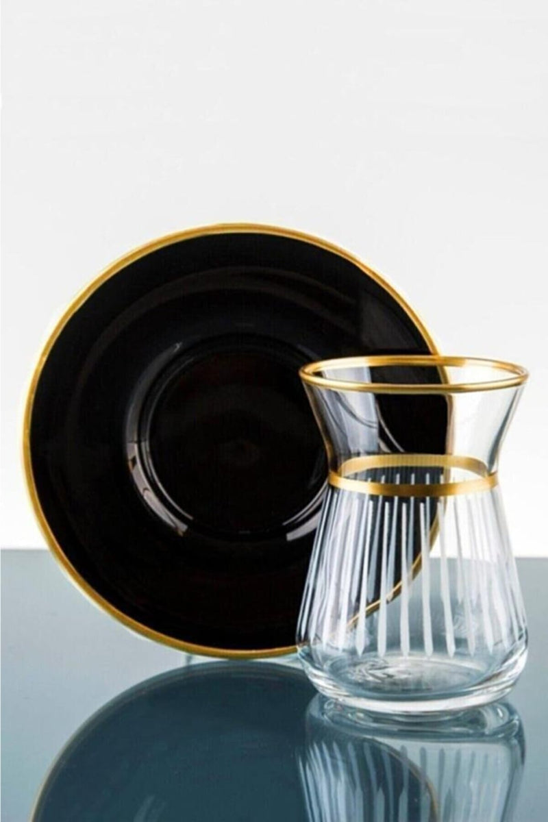 DNZ ART IREM Black Gold Set de verres à thé 6 personnes DNZ ART IREM Siyah Altın 6 Kişilik Çay Bardak Seti