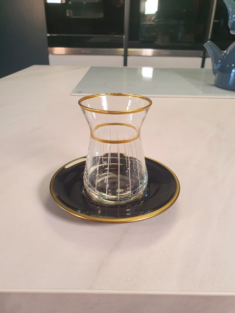 DNZ ART IREM Black Gold Set de verres à thé 6 personnes DNZ ART IREM Siyah Altın 6 Kişilik Çay Bardak Seti