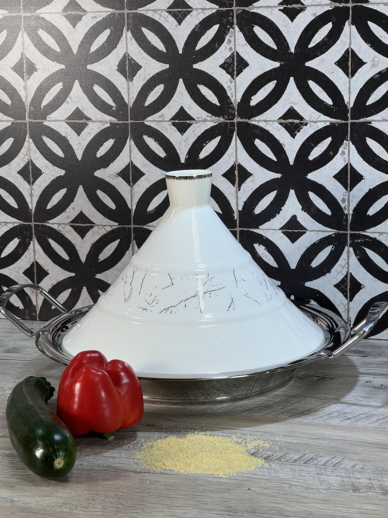 TREND HOME COLLECTION Tajine en céramique et acier motif marbré doré - 6 personnes - Bella Home