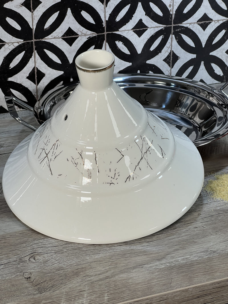 TREND HOME COLLECTION Tajine en céramique et acier motif marbré doré - 6 personnes - Bella Home