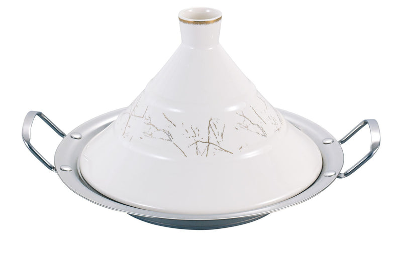 TREND HOME COLLECTION Tajine en céramique et acier motif marbré doré - 6 personnes - Bella Home