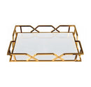 Plateau de service rectangulaire doré et décoratif en miroir - Rechteckiges Serviertablett mit goldenem und dekorativem Spiegel