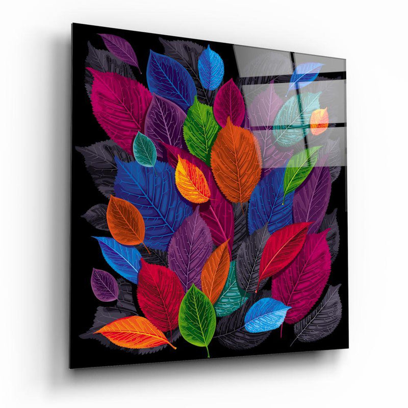 Tableau en verre - Feuilles multicolores sur fond noir - Cam tablo - Siyah zemin üzerine çok renkli yapraklar - Glasbild - Bunte Blätter auf schwarzem Hintergrund