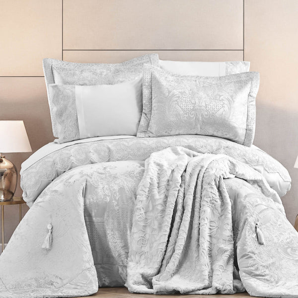 KARACA HOME VALERIA ROYAL Argenté Ensemble linge de lit complet 10 pièces - Silver 10 Parça Çeyiz Seti