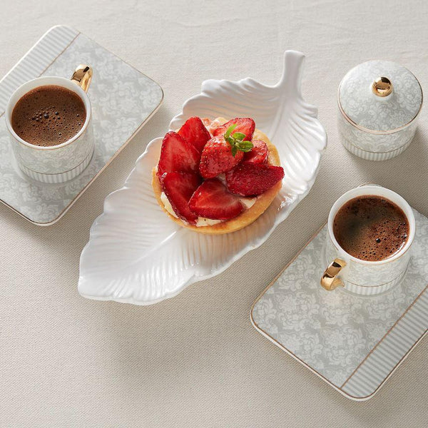 KARACA QUEEN Set de 2 Tasses à café avec soucoupes et petit sucrier en porcelaine blanc