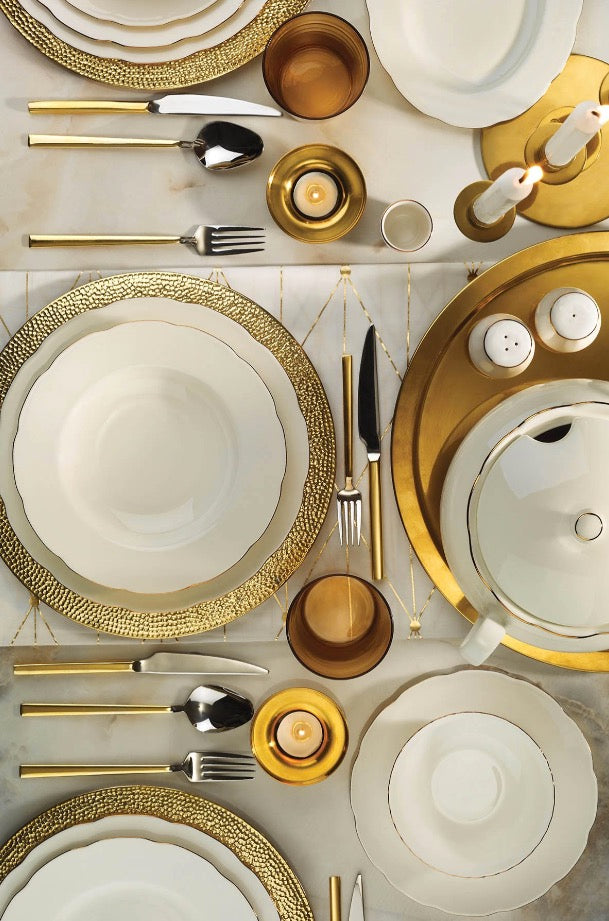 KUTAHYA PORCELAINE OLYMPOS Service liseré doré de table 12 personnes 80 pièces - 80 Parça 12 kisilik yemek takimi gold