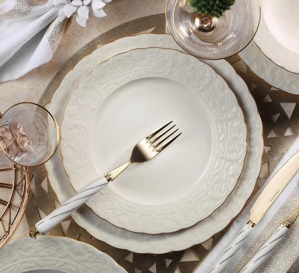 KUTAHYA PORCELAINE BONE AMORE BASAK GOLD Service de table 6 personnes 24 pièces emek takımı 24 parça 6 kişilik