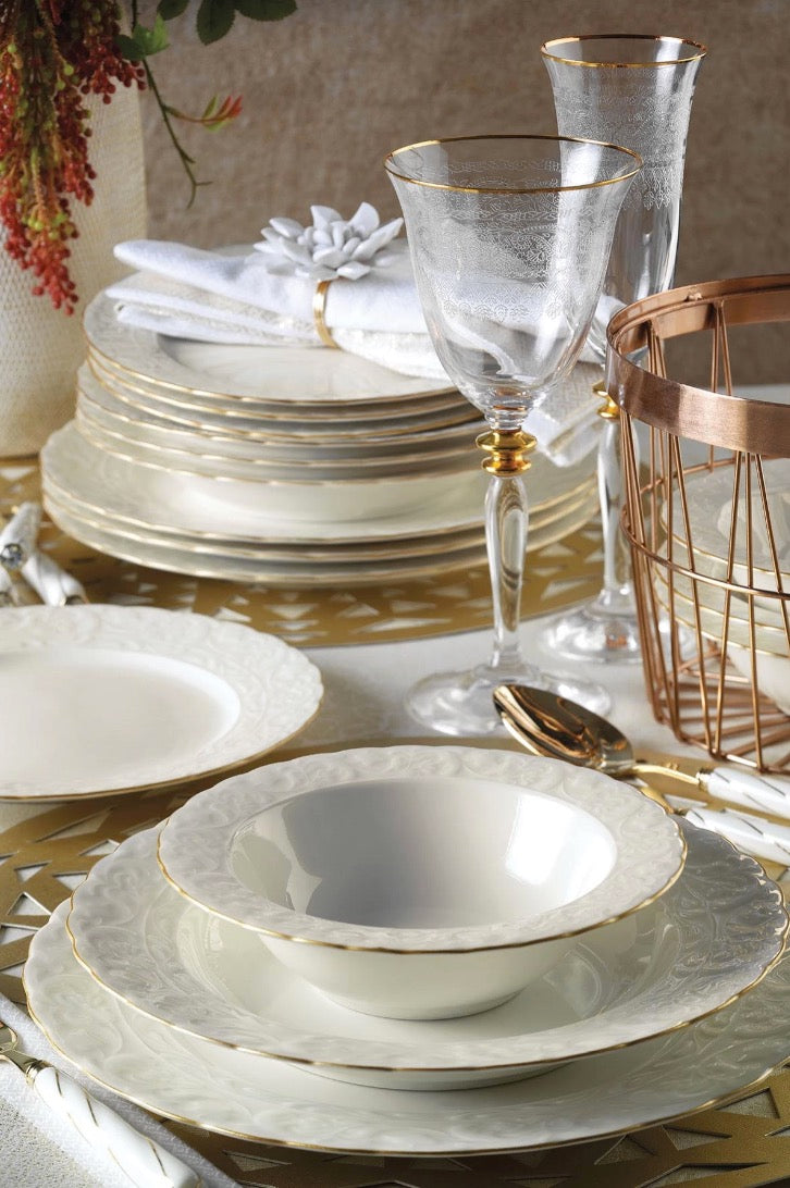 KUTAHYA PORCELAINE BONE AMORE BASAK GOLD Service de table 6 personnes 24 pièces emek takımı 24 parça 6 kişilik