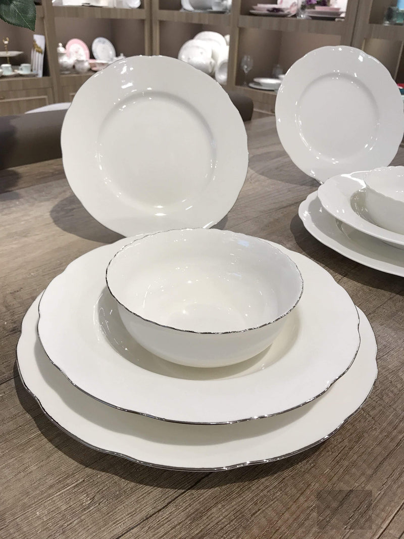 KUTAHYA PORCELAINE BONE OLYMPOS liseré argenté Service de table 6 personnes 24 pièces - 24 Parca 6 kisilik yemek takimi silver