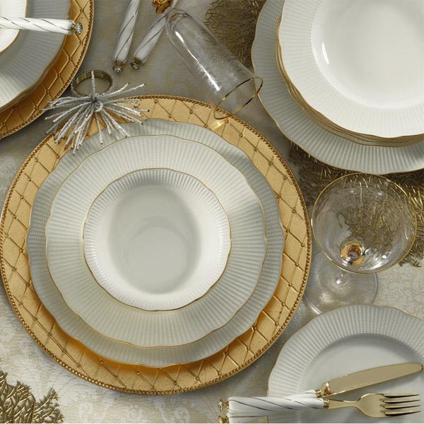 KUTAHYA PORCELAINE BONE ILAY Service liseré doré de table 6 personnes 24 pièces - 24 Parca 6 kisilik yemek takimi gold