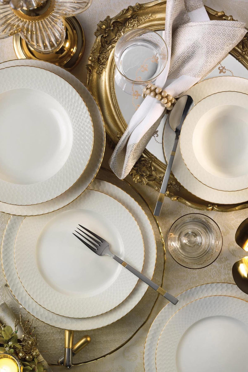 KUTAHYA PORCELAINE BONE IRON GOLD Service liseré doré de table 6 personnes 24 pièces - 24 Parca 6 kisilik yemek takimi gold