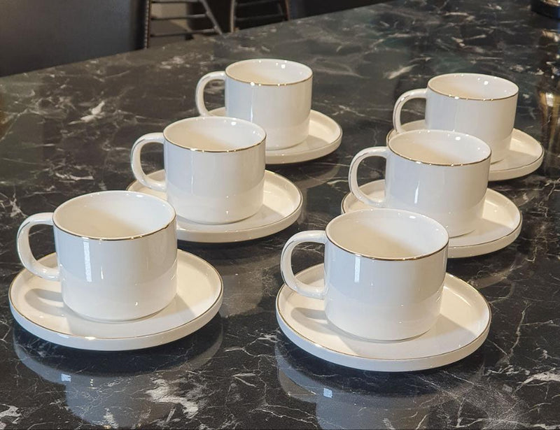 ZELLERFELD   Set de tasses à thé/café  avec liseré doré12 pièces 6 personnes ZELLERFELD  12 Parça  6'lı dore yaldızlı   çay/kahve fincanı ZELLERFELD Tee-/Kaffeetassen-Set mit Goldrand12 Teile 6 Personen