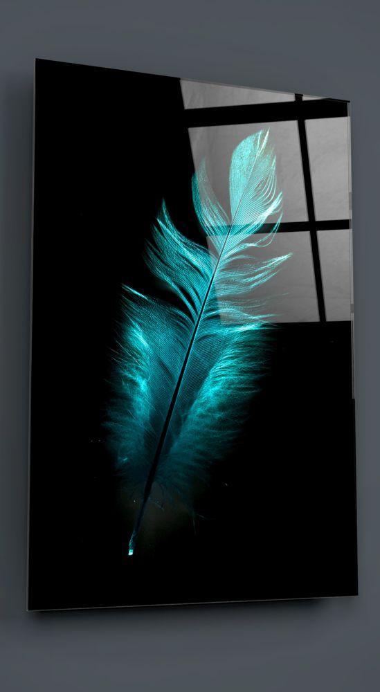 Tableau en verre - Plume verte