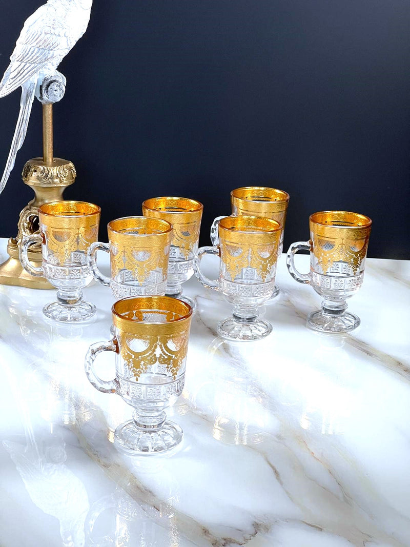 TREND HOME GOLD Set de 12 verres à thé avec anse doré