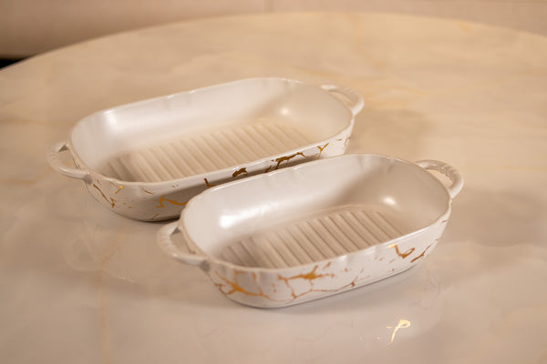 TREND HOME COLLECTION BOWL  Lot de 2 assiettes de service  marbré blanc /doré TREND HOME COLLECTION BOWL  2'Li  mermer desen servis tabağı beyaz/doreTREND HOME COLLECTION BOWL  2er-Set Servierteller marmoriert weiß /gold