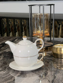 TREND HOME COLLECTION Set de théière en porcelaine et tasse avec liseré doré 3 pièces