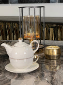 TREND HOME COLLECTION Set de théière en porcelaine et tasse avec liseré doré 3 pièces