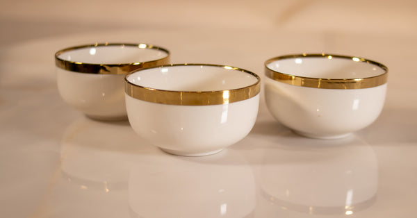 TREND HOME COLLECTION BOWL  Lot de 6 bols blanc/doré en porcelaine TREND HOME COLLECTION BOWL  6 Poreselen kase beyaz/dore  TREND HOME COLLECTION BOWL  6er-Set weiß/goldene Schalen aus Porzellan 