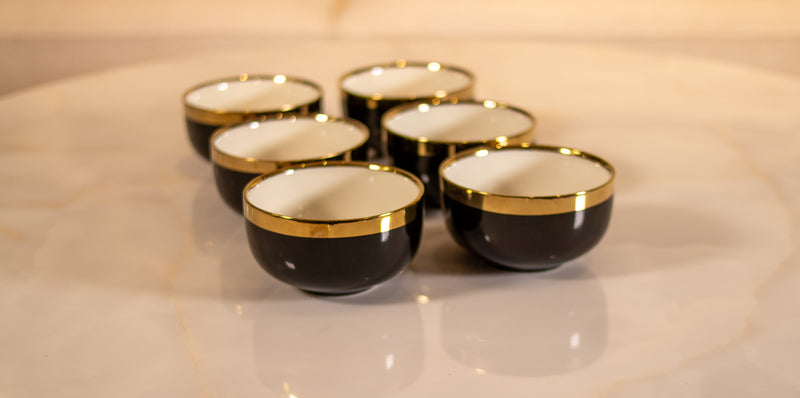 TREND HOME COLLECTION BOWL  Lot de 6 bols noir /doré en porcelaine TREND HOME COLLECTION BOWL  6 Poreselen kase siyah /dore  TREND HOME COLLECTION BOWL  6er-Set Porzellanschalen schwarz/gold 