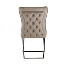 Chaise design moderne dossier capitonné en velours gris clair avec piètement en acier inoxydable collection Scarlette avec un confort parfait - Mutfak yemek odası salon sandalyesi açık gri kumaş kadife gümüş metal ayak