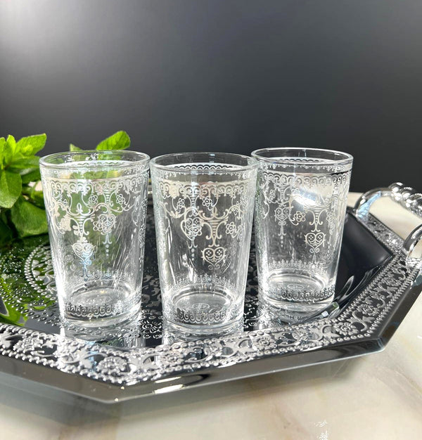 LACE SILVER Lot de 6 verres à thé argenté LACE GÜMÜŞ 6'lı gümüş çay bardağı seti LACE SILVER Set von 6 versilberten Teegläsern Bella home