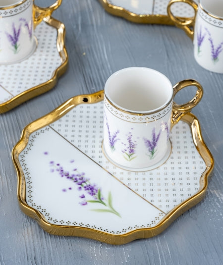 ACAR LAVENDER Set de 6 tasses à café en porcelaine - 90 ml - Bella Home