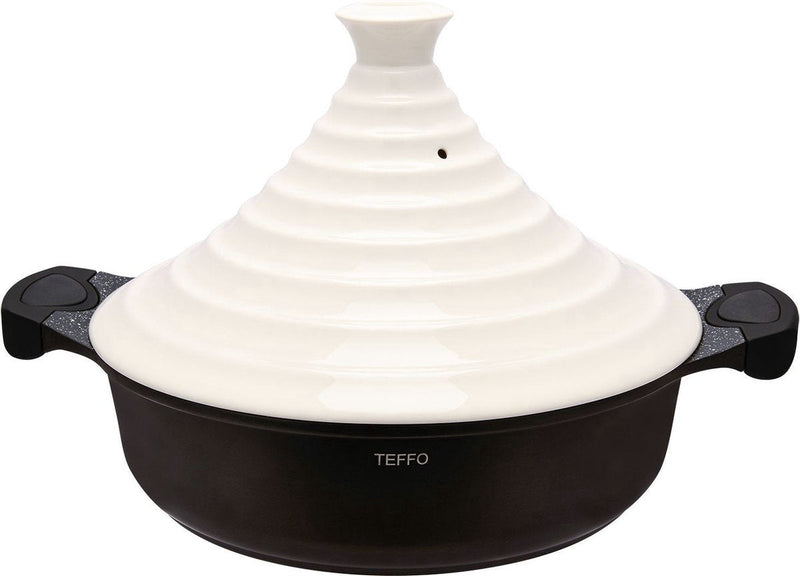 TEFFO LUXE Tajine en céramique et aluminium - Induction 32 cm noir blanc rouge TEFFO LÜKS Seramik ve alüminyum tagine - İndüksiyon 32 cm siyah beyaz kırmızı TEFFO LUXE Tajine aus Keramik und Aluminium - Induktion 32 cm schwarz weiß rot